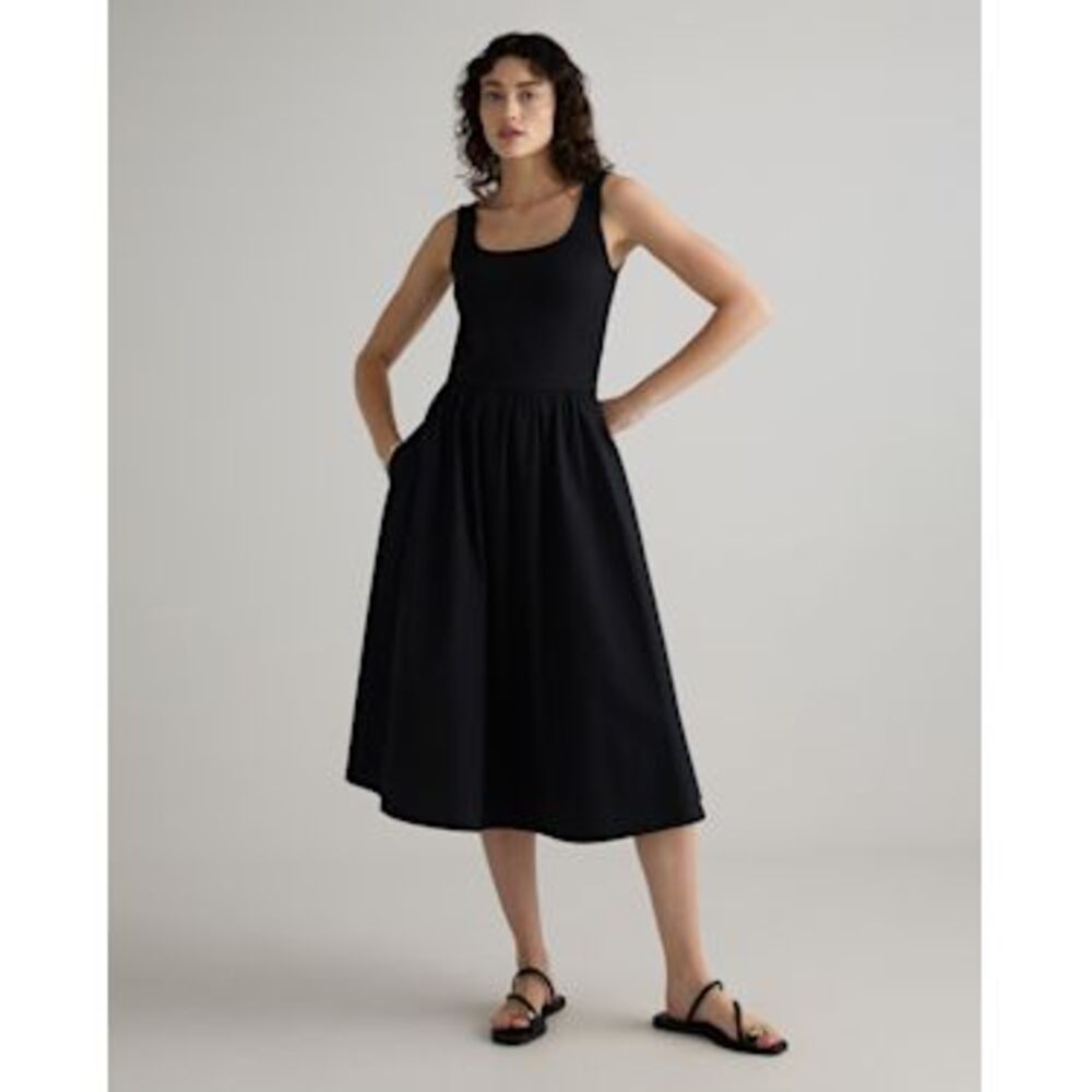 Quince Women Cotton Mixed Media Tank Dress Black XS